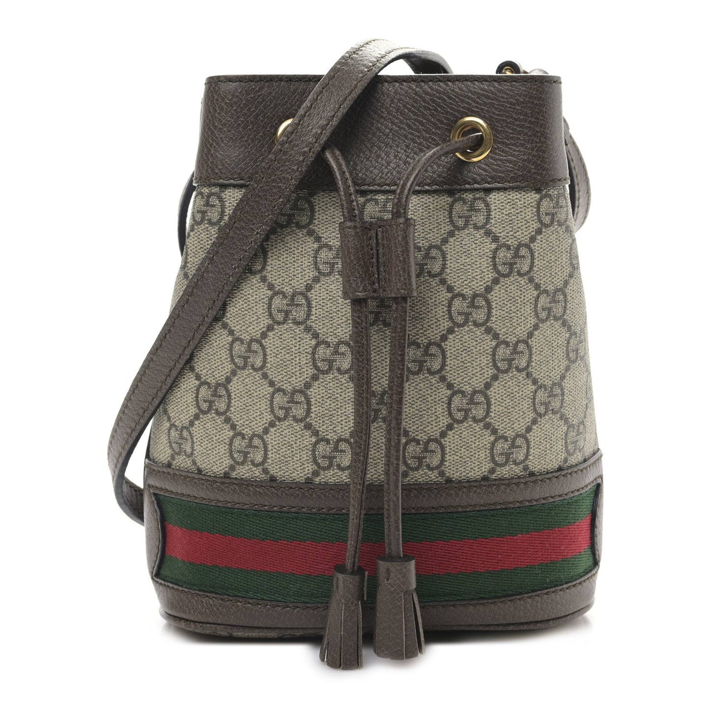 GG Supreme Monogram Web Mini Ophidia Bucket Bag Brown