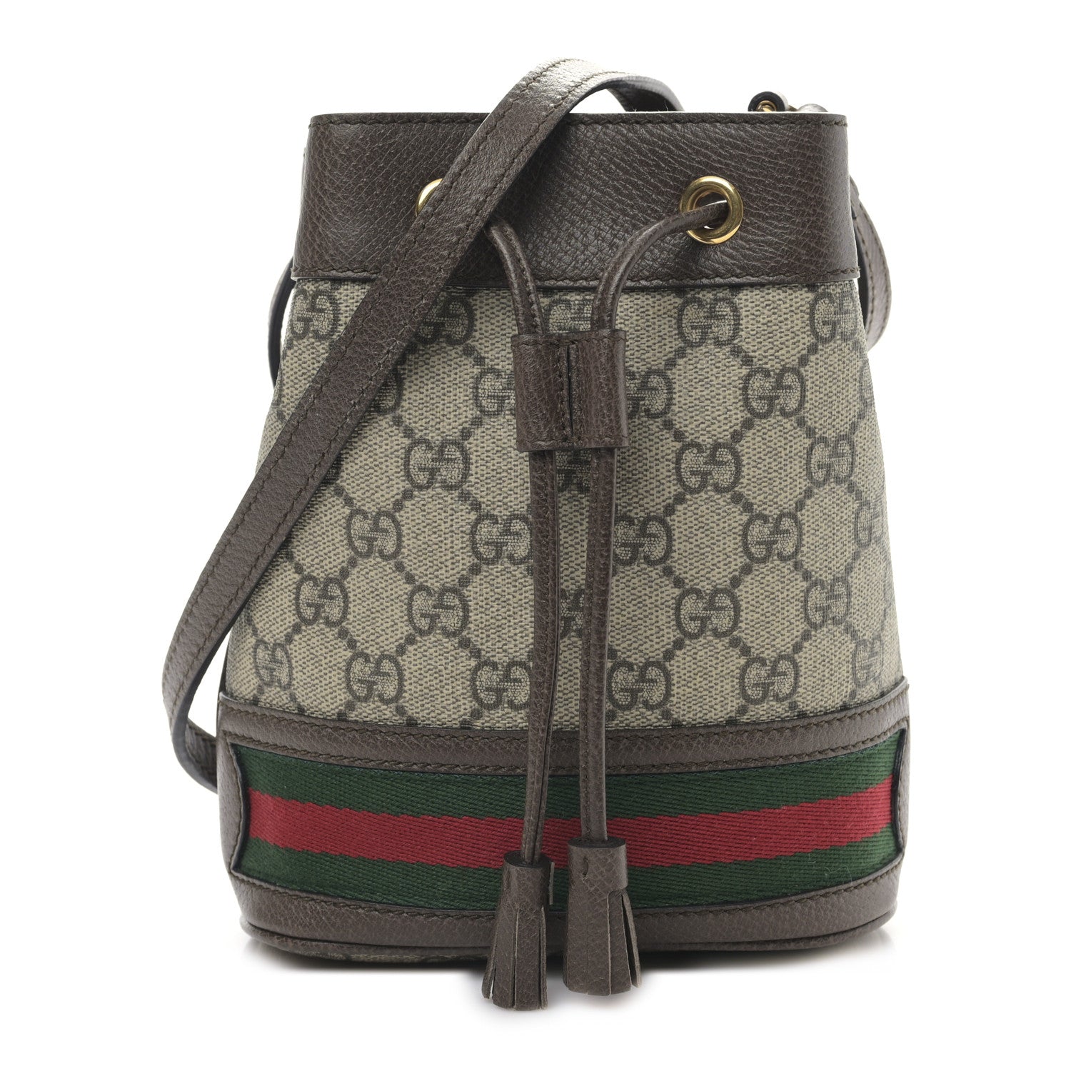 Gucci GG Supreme Monogram Web Mini Ophidia Bucket Bag Brown 1 of 9