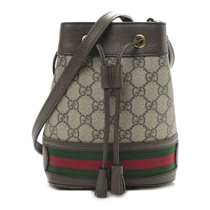 Gucci GG Supreme Monogram Web Mini Ophidia Bucket Bag Brown 1 of 9