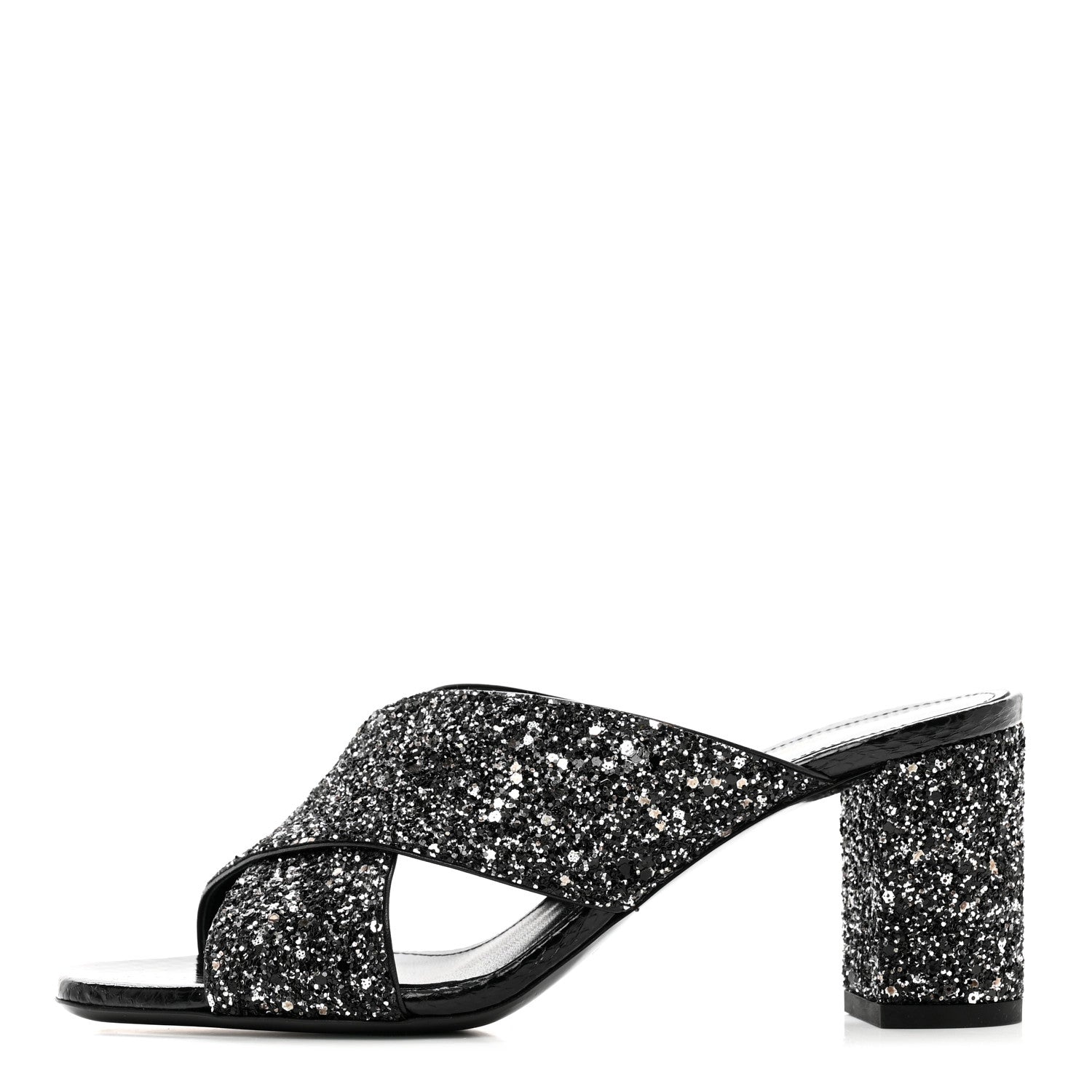 Saint Laurent Glitter LouLou 70 Mule Sandals 36 Black 1 of 9