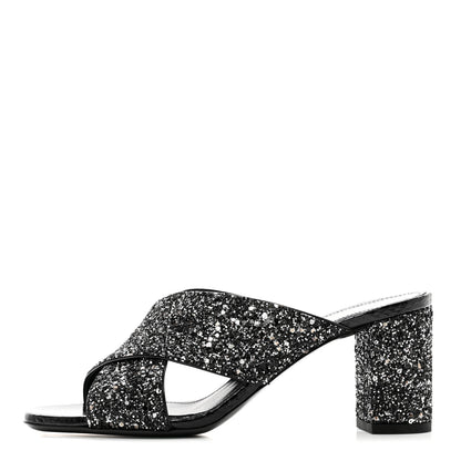 Saint Laurent Glitter LouLou 70 Mule Sandals 36 Black 1 of 9
