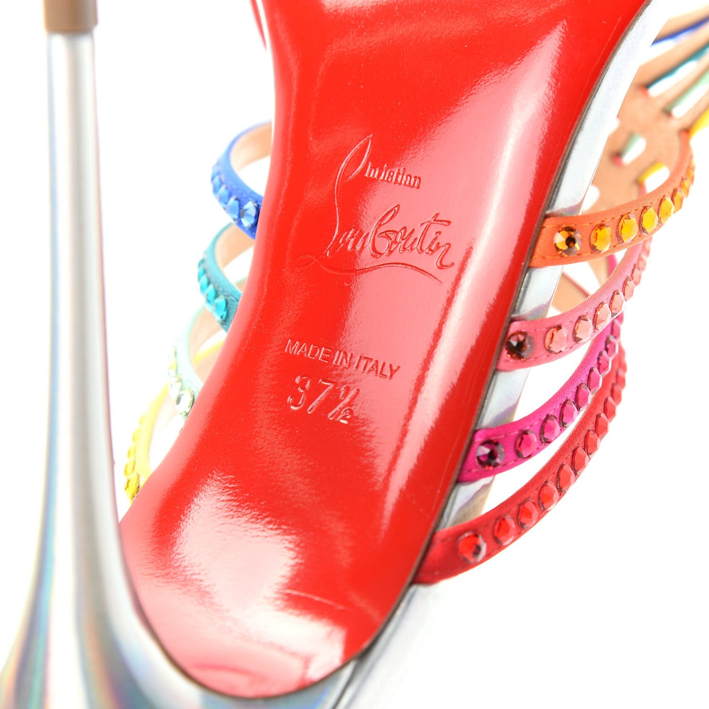 Specchio Calfskin Crystal Marthastrass 100 Slide Sandals 37.5 Silver Multicolor