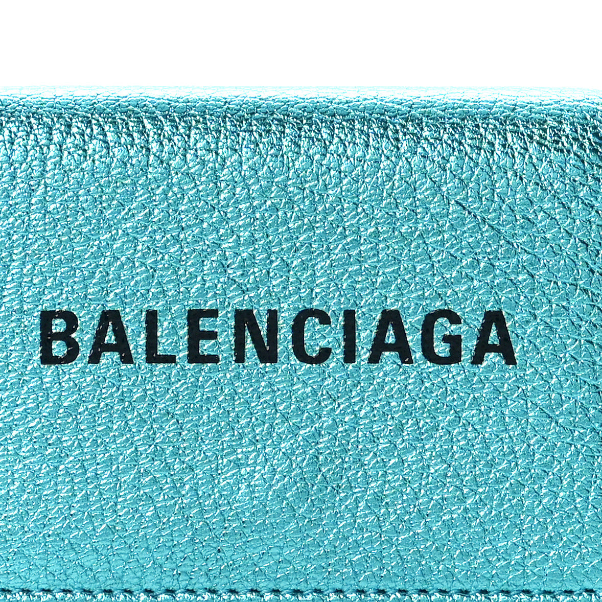 Balenciaga Metallic Goatskin Logo Mini Everyday Wallet Turquoise Black 9 of 9