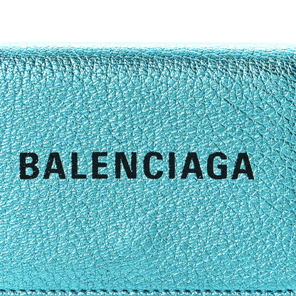 Balenciaga Metallic Goatskin Logo Mini Everyday Wallet Turquoise Black 9 of 9