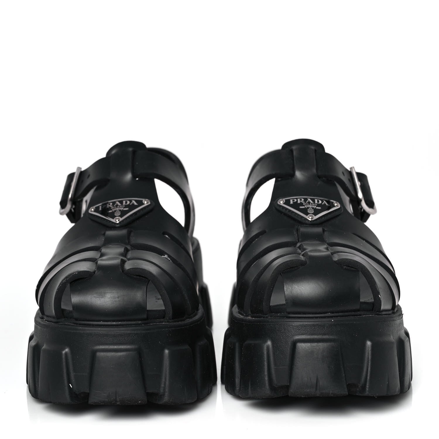 Prada Foam Rubber Triangle Logo Monolith 55mm Cage Sandals 38 Black 2 of 8