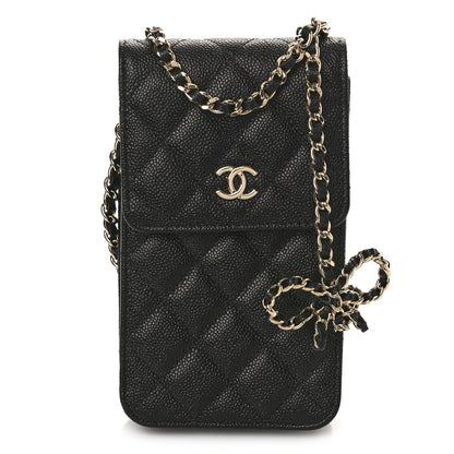 Chanel Caviar Quilted Bow Phone Holder Black 1 of 10