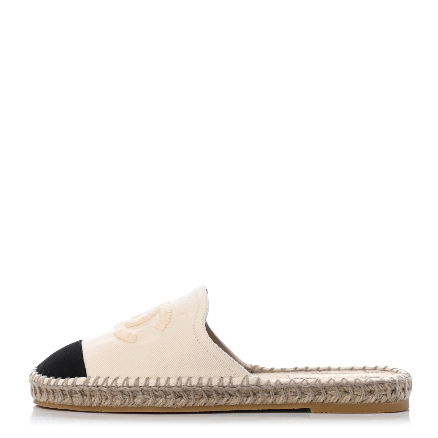 Chanel Denim CC Espadrille Mules 38 White Black 1 of 4