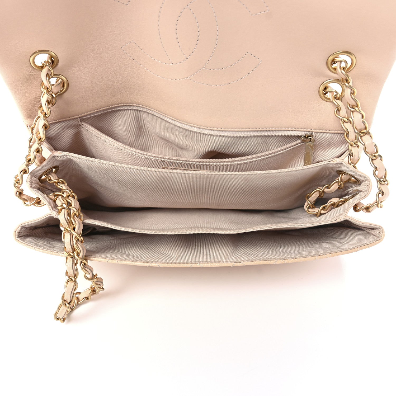 Chanel Patent Goatskin Quilted 3 Pocket Accordion Flap Beige 5 of 13