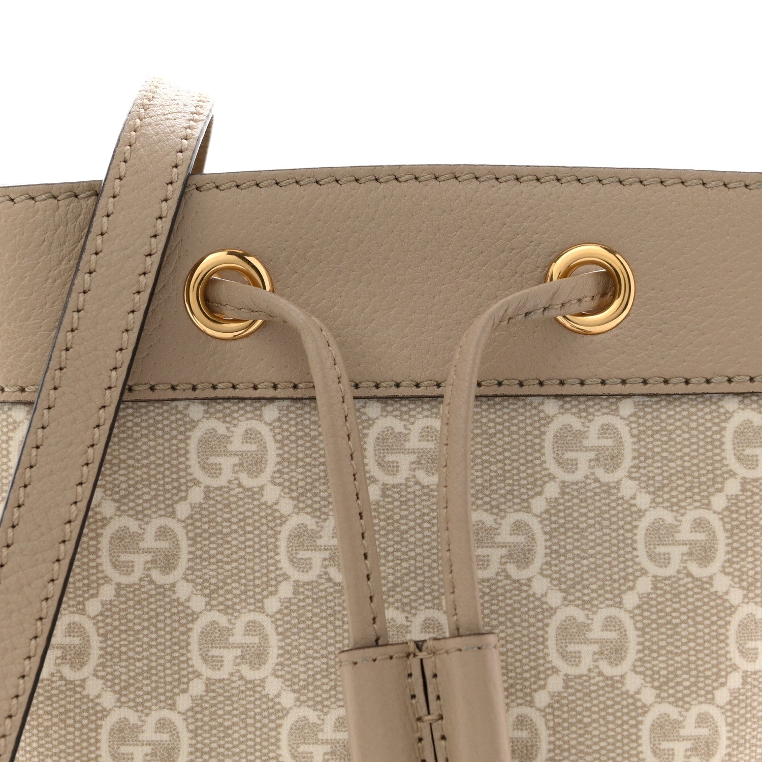 Gucci GG Supreme Monogram Textured Calfskin Web Mini Ophidia Bucket Bag Beige Ebony Mystic White Oatmeal 8 of 14