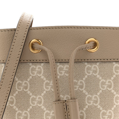 Gucci GG Supreme Monogram Textured Calfskin Web Mini Ophidia Bucket Bag Beige Ebony Mystic White Oatmeal 8 of 14