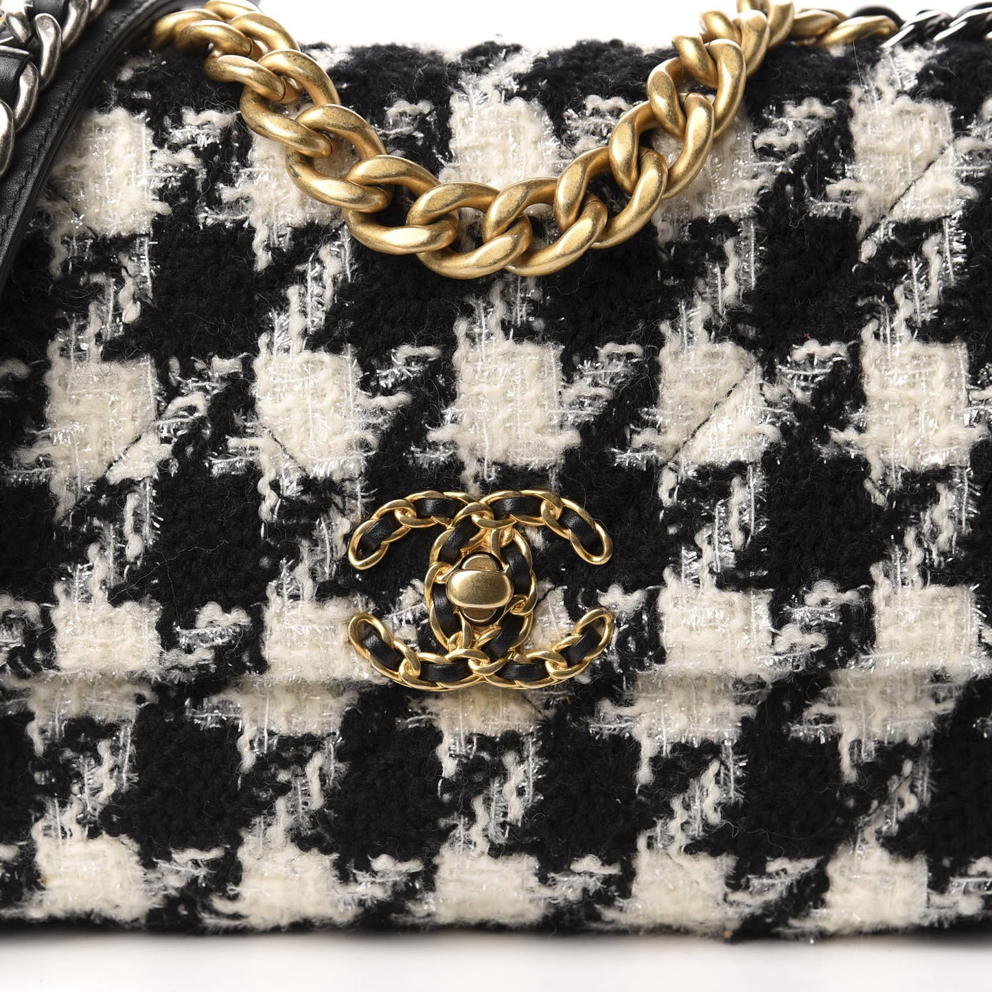 Tweed Quilted Medium 19 Flap Black Ecru White