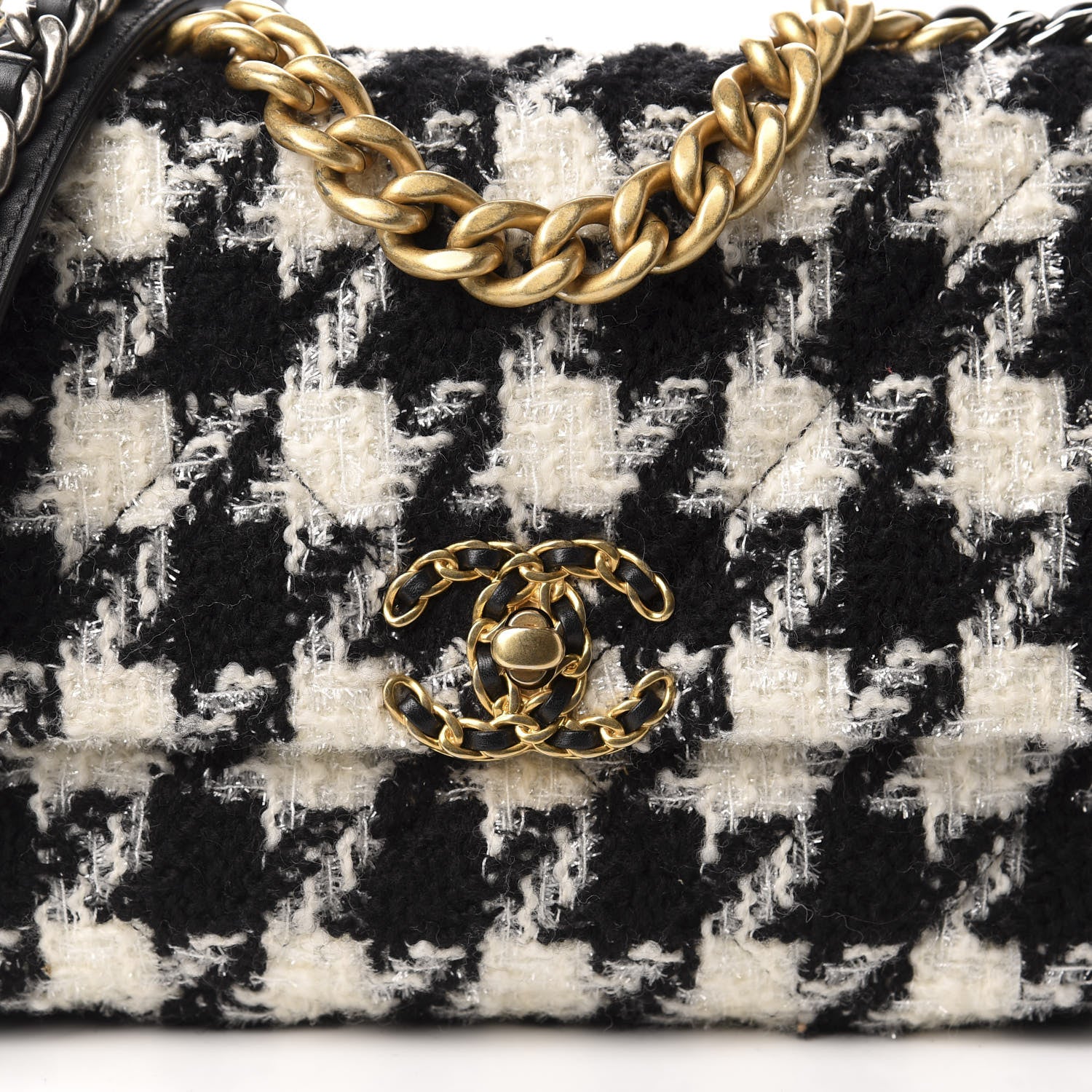 Chanel Tweed Quilted Medium 19 Flap Black Ecru White 10 of 11