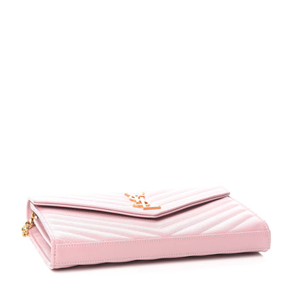 Saint Laurent Grain De Poudre Matelasse Chevron Monogram Chain Wallet Pale Pink 4 of 11