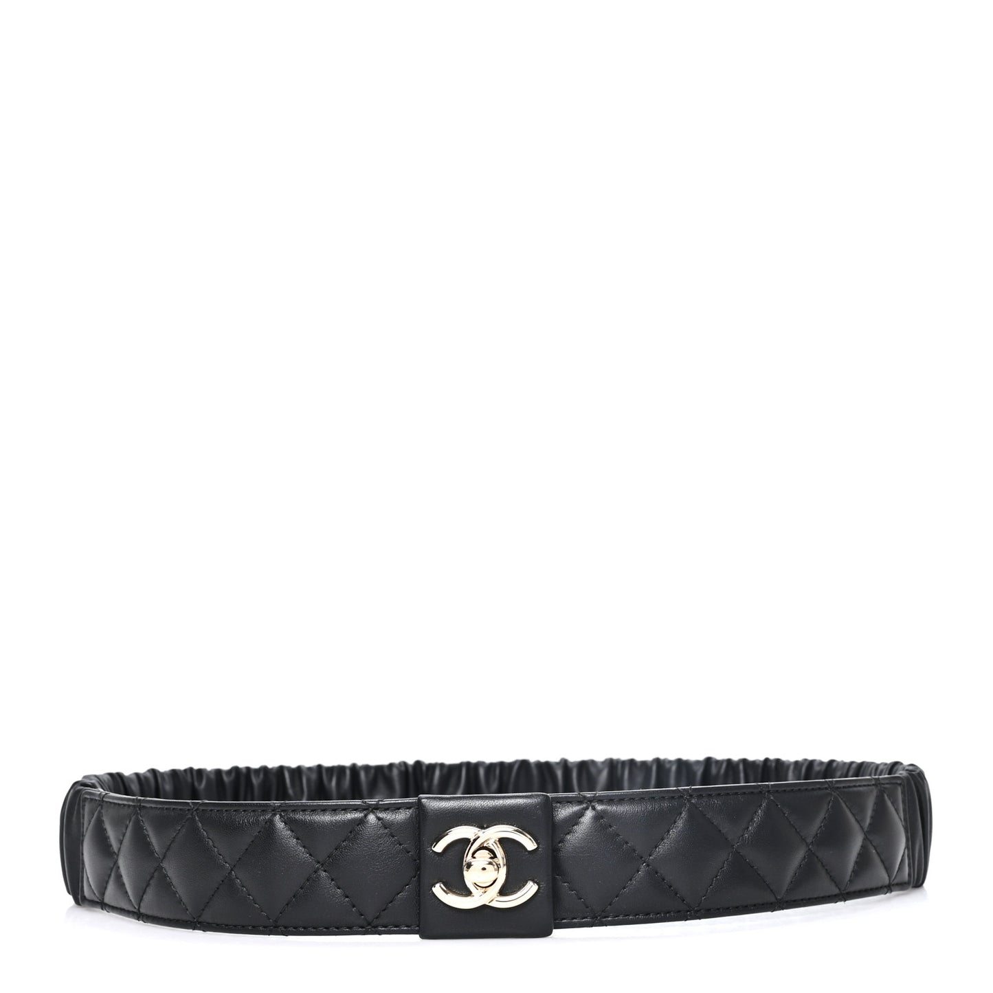 Lambskin Quilted Ruched Turn Lock CC Belt 90 36 Black Golden