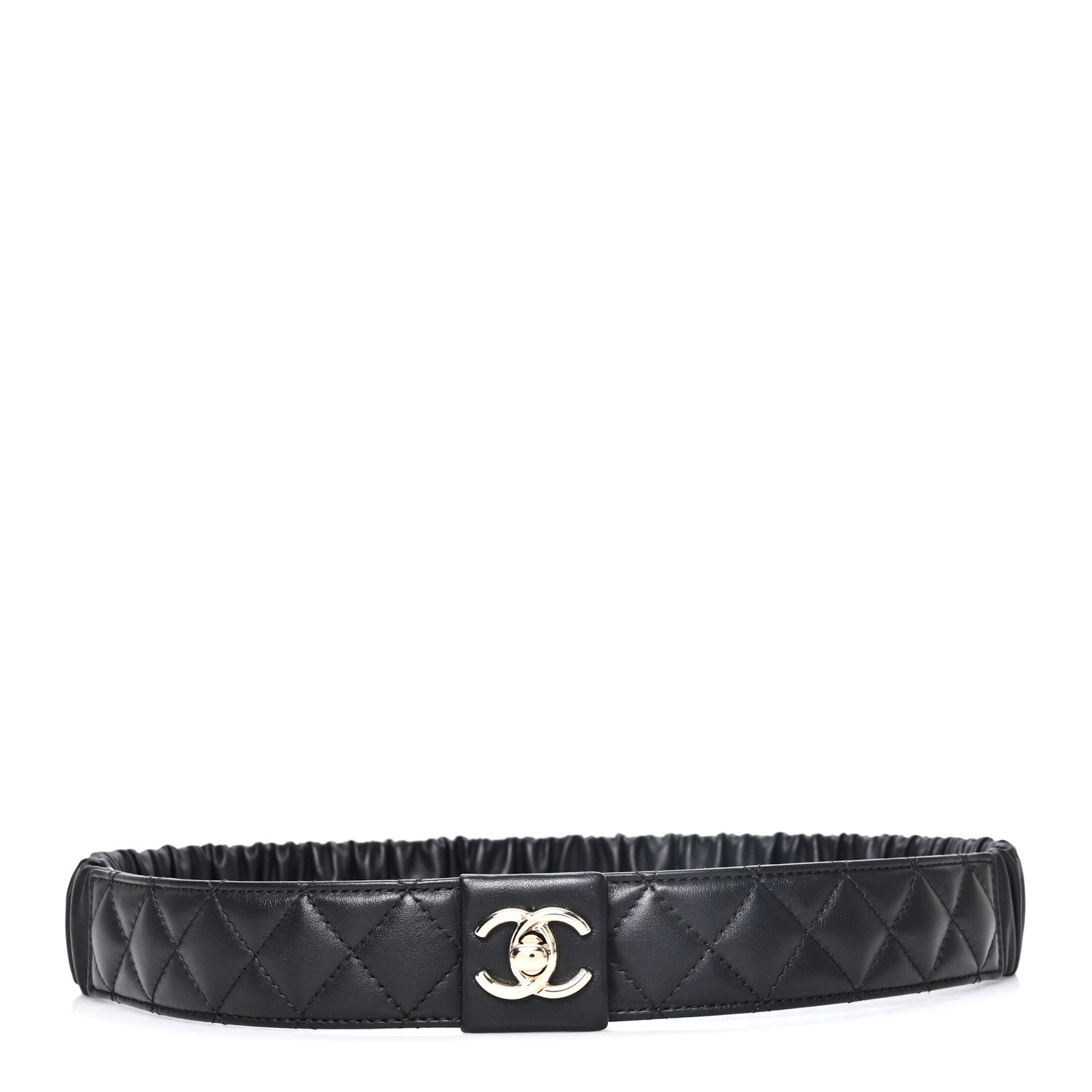 Chanel Lambskin Quilted Ruched Turn Lock CC Belt 90 36 Black Golden 1 of 4