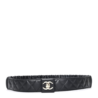 Chanel Lambskin Quilted Ruched Turn Lock CC Belt 90 36 Black Golden 1 of 4