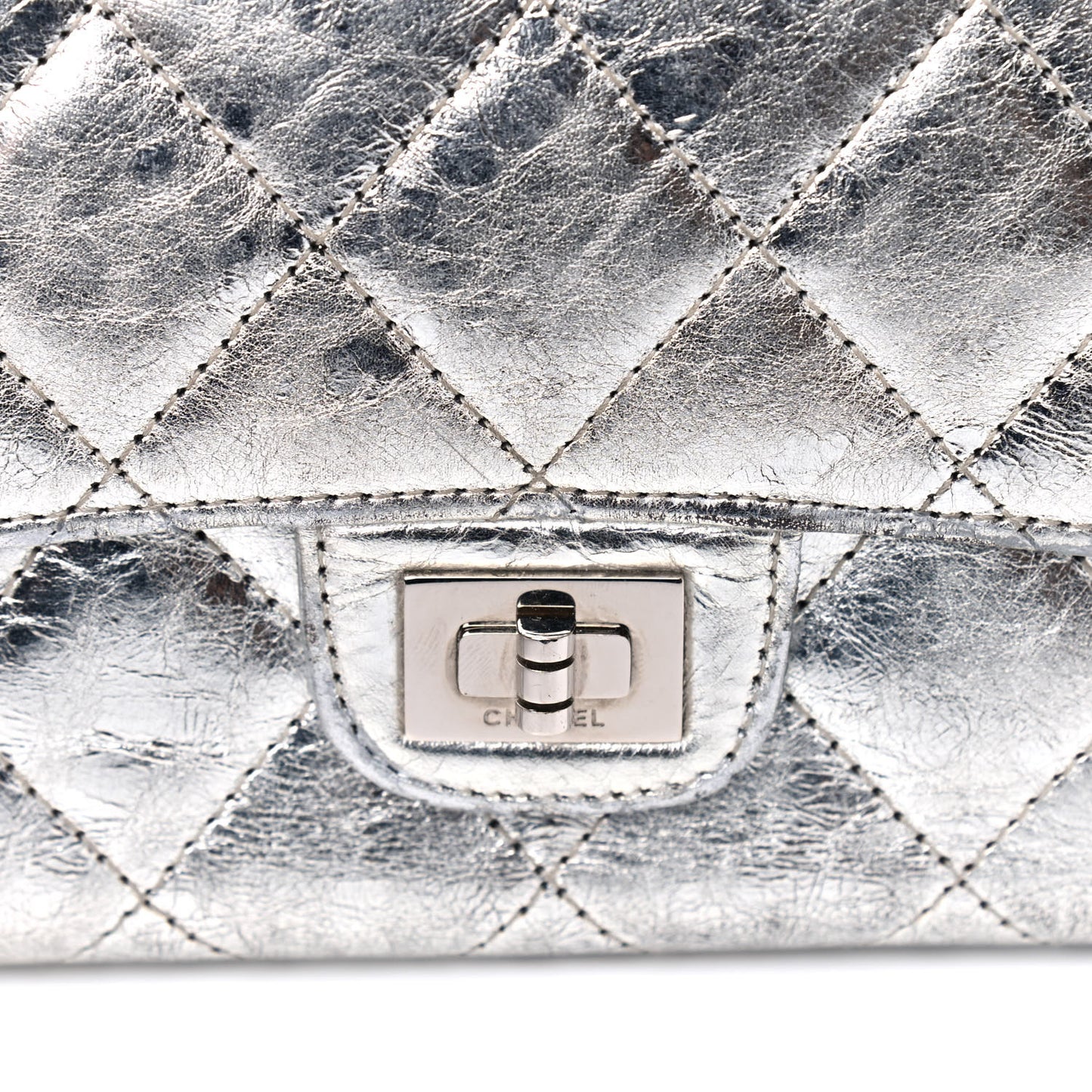 Metallic Aged Calfskin Quilted Reissue Long Flap Wallet Light Silver
