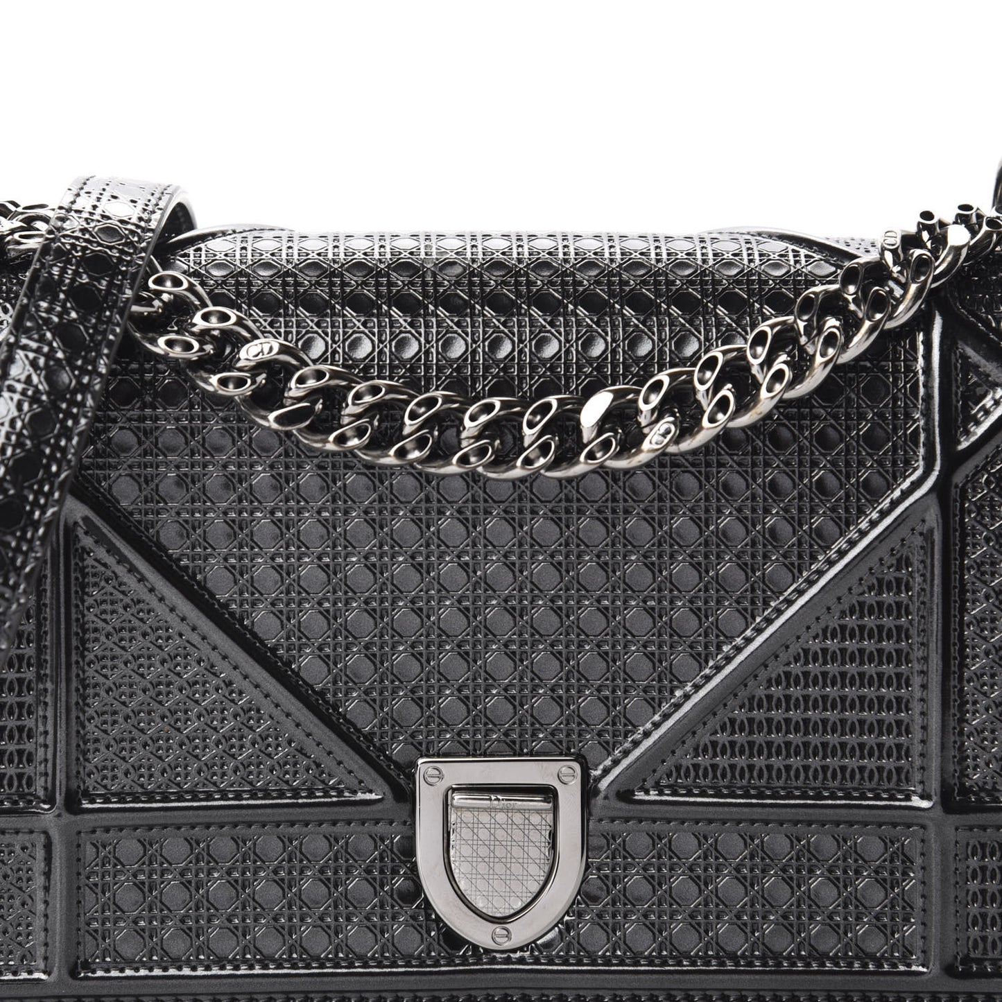 Metallic Patent Micro-Cannage Small Diorama Flap Bag Onyx Black