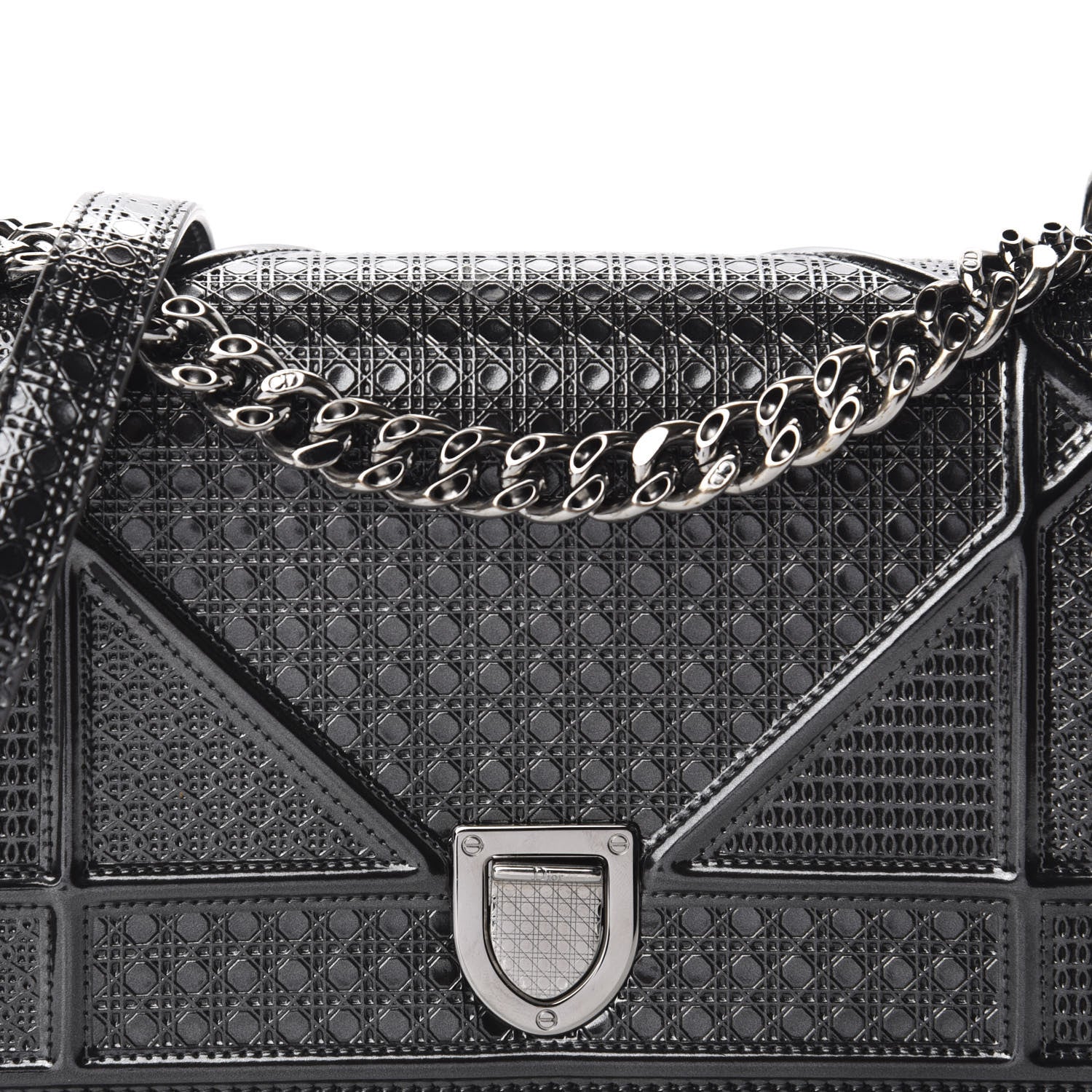 Christian Dior Metallic Patent Micro-Cannage Small Diorama Flap Bag Onyx Black 10 of 11