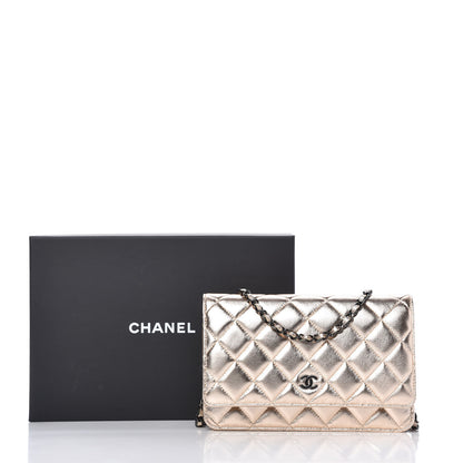 Chanel Metallic Lambskin Quilted Wallet On Chain WOC Gold Black 12 of 12