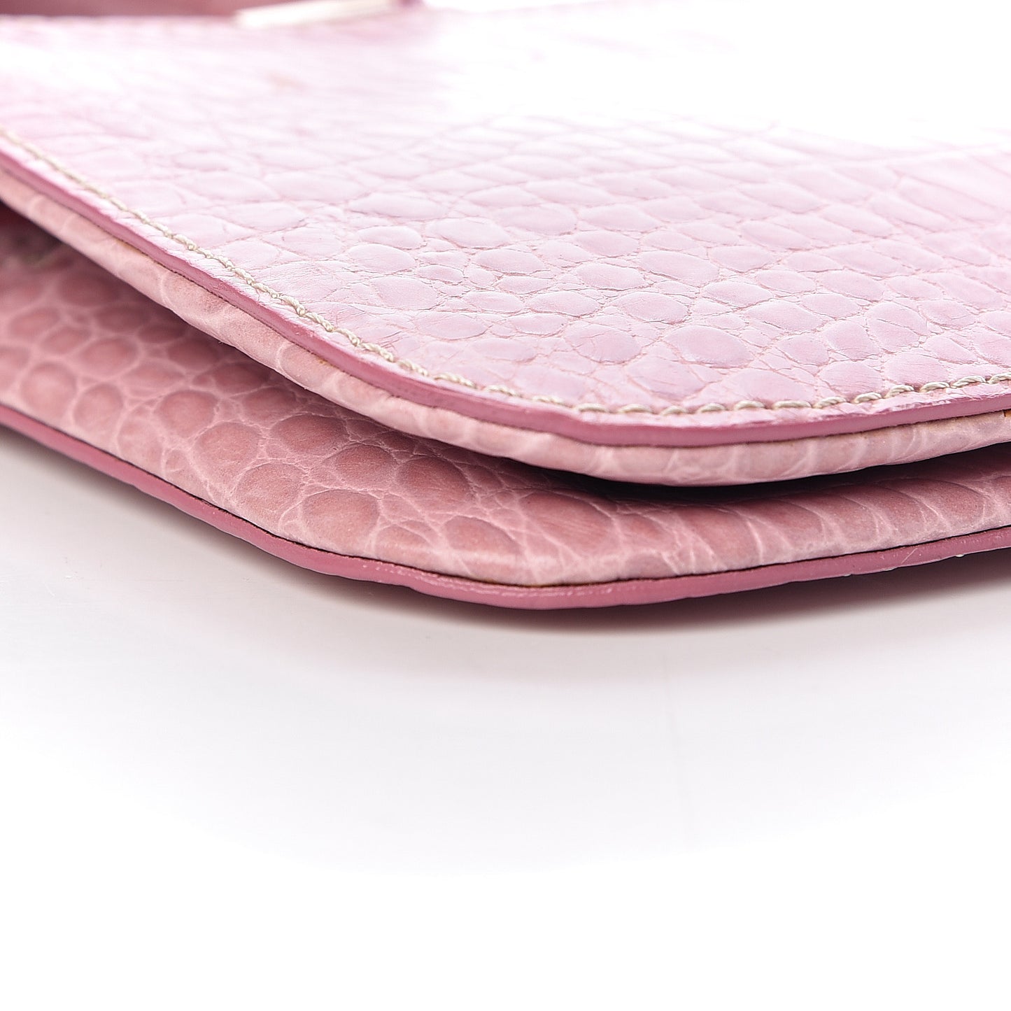 Calfskin Crocodile Embossed Crystal Wristlet Clutch Pink