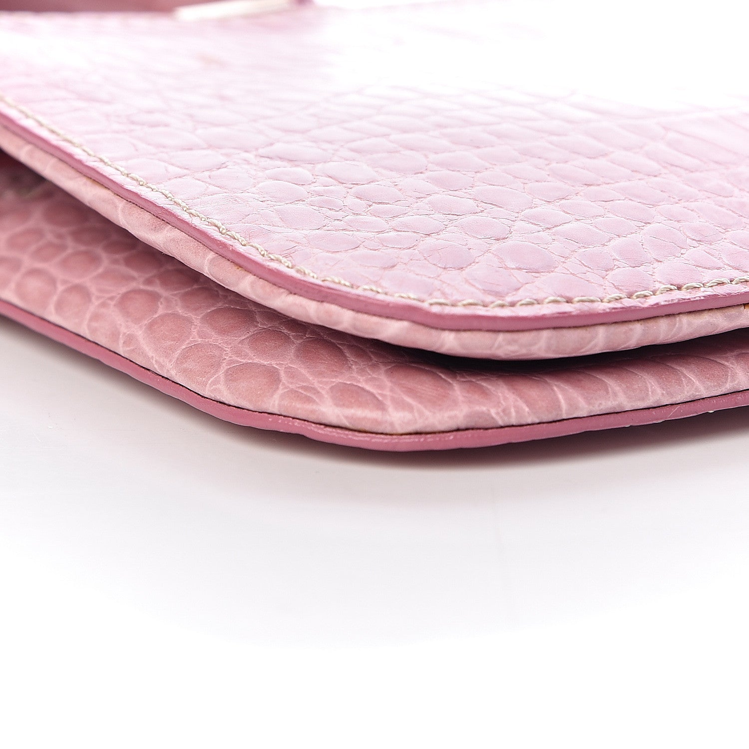 Valentino Garavani Calfskin Crocodile Embossed Crystal Wristlet Clutch Pink 8 of 9