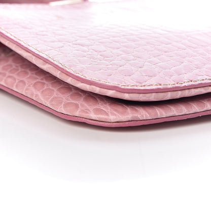 Valentino Garavani Calfskin Crocodile Embossed Crystal Wristlet Clutch Pink 8 of 9