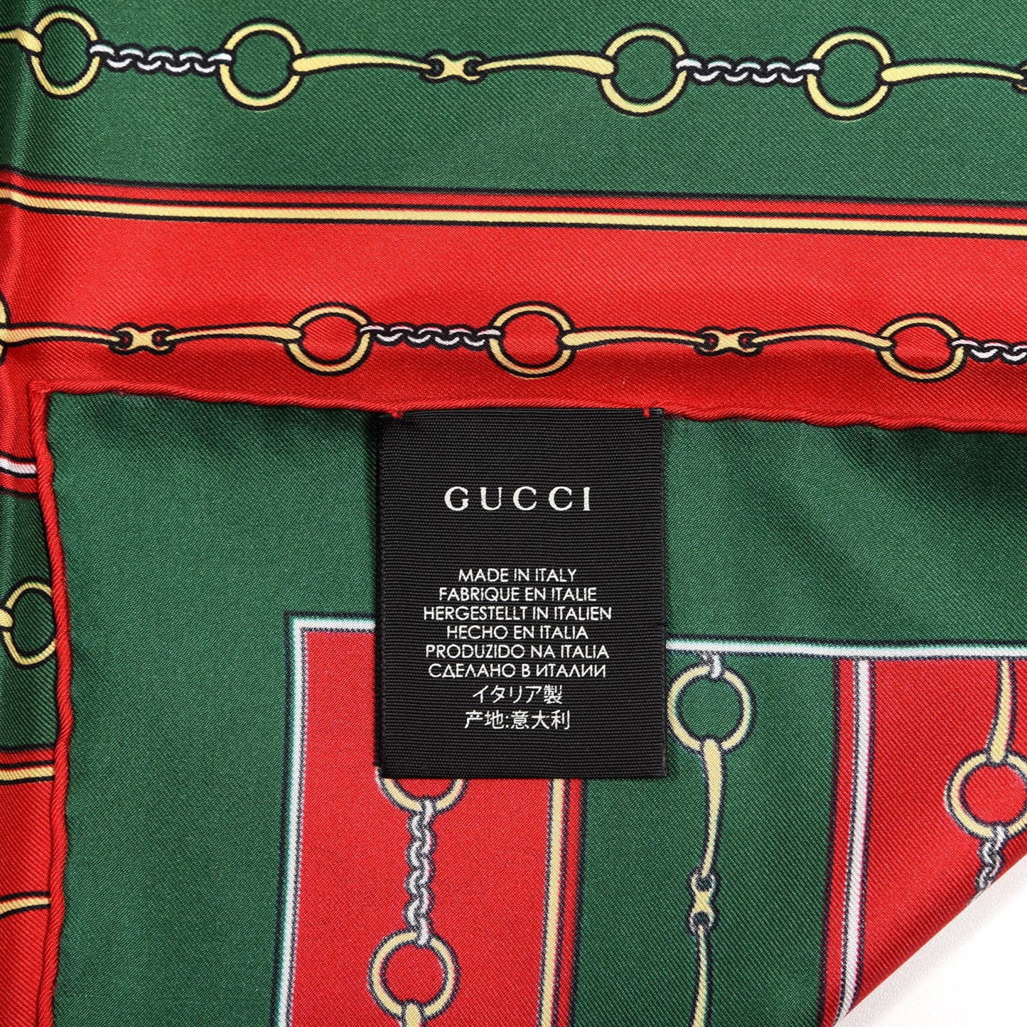 Silk Horsebit Stripe Scarf Red Green