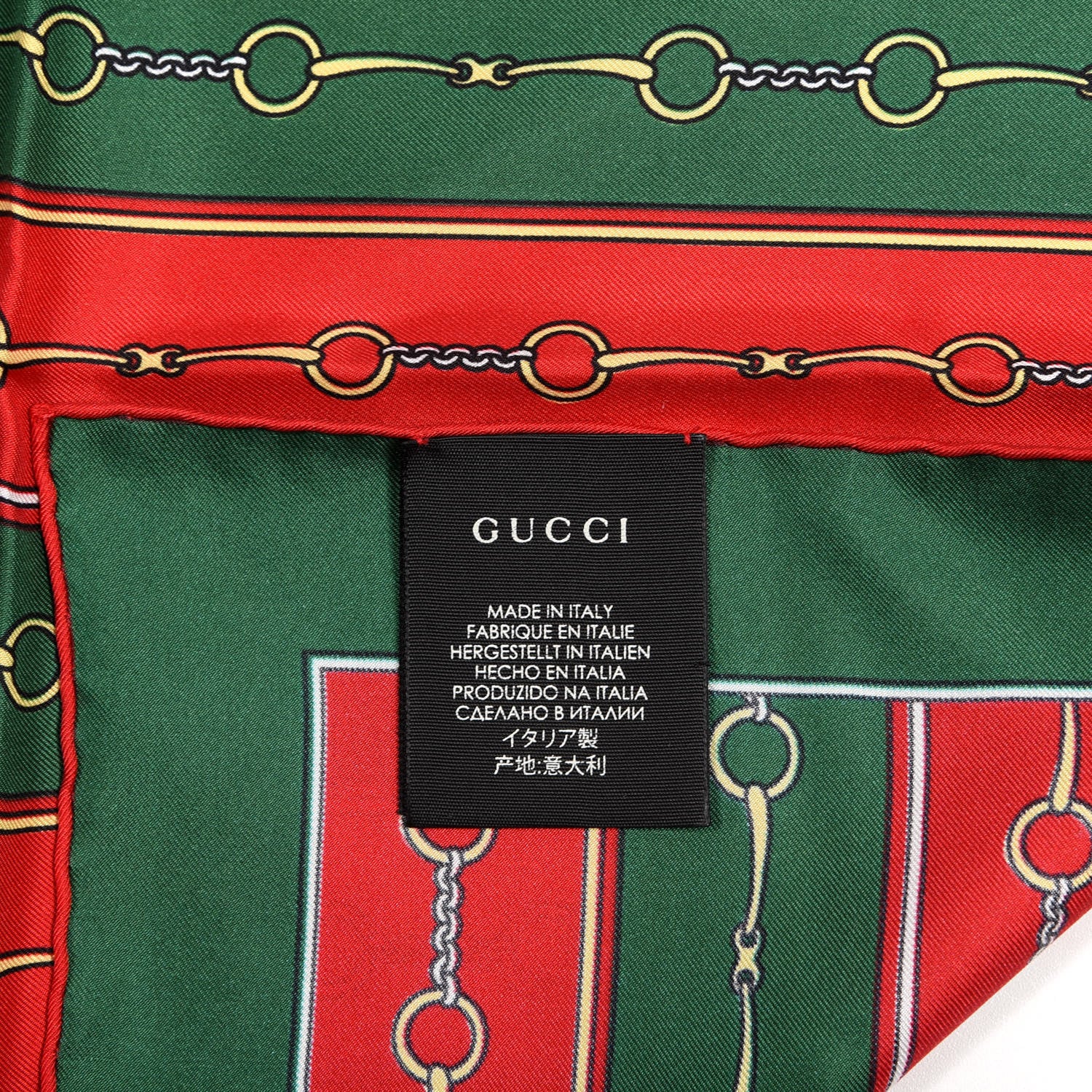 Gucci Silk Horsebit Stripe Scarf Red Green 4 of 4