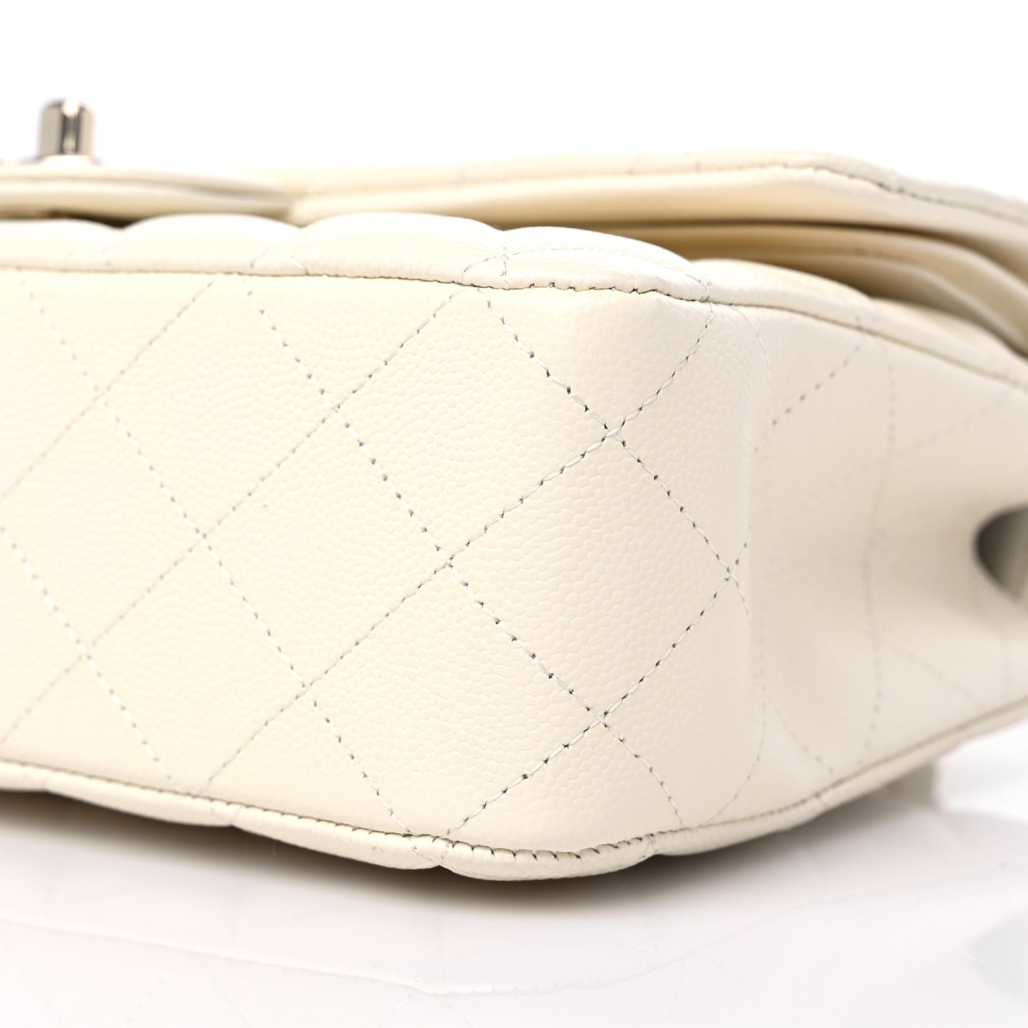 Caviar Quilted Medium Double Flap White