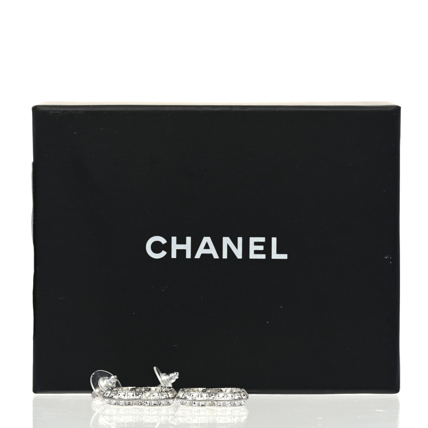 Baguette Crystal CC Drop Earrings Silver