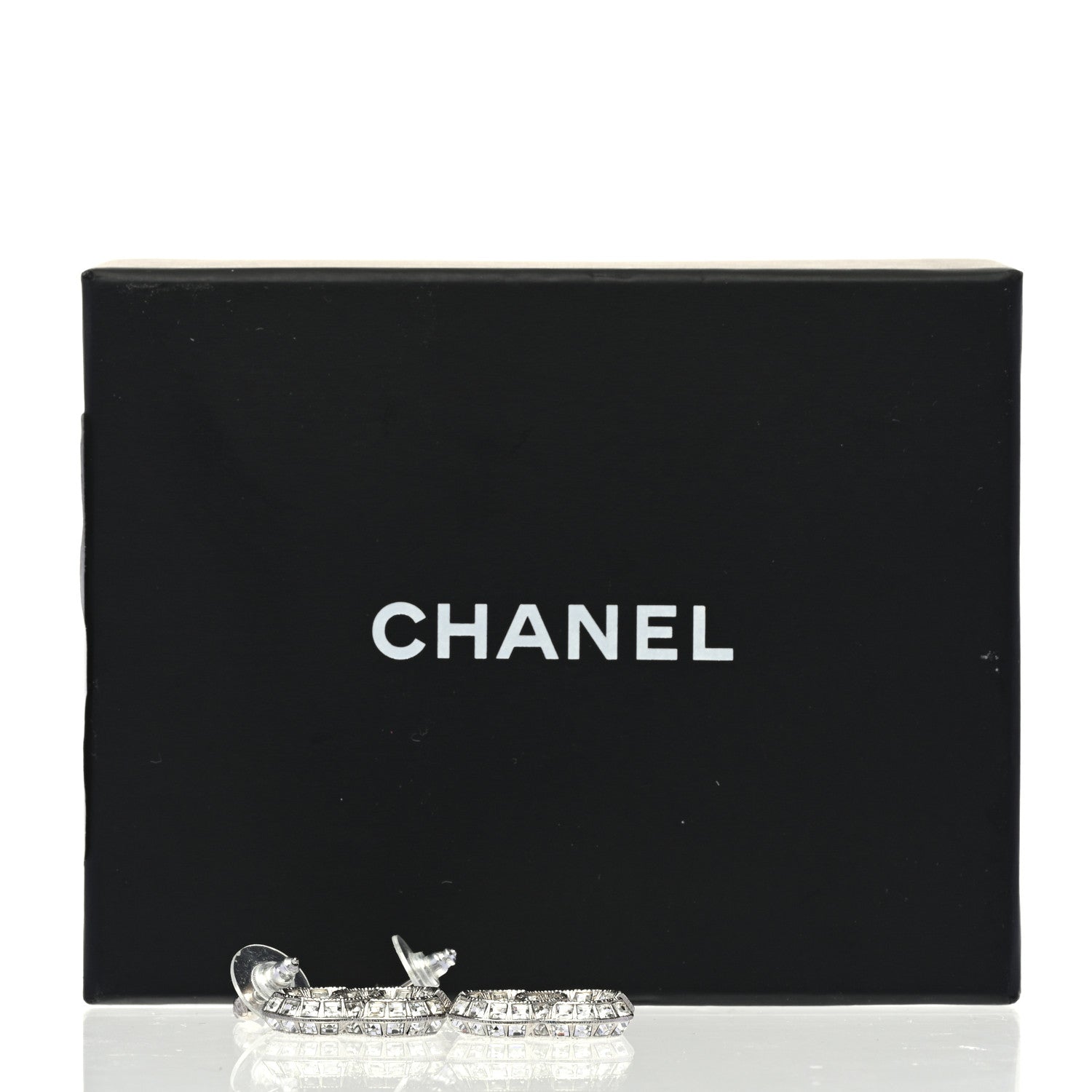 Chanel Baguette Crystal CC Drop Earrings Silver 4 of 5