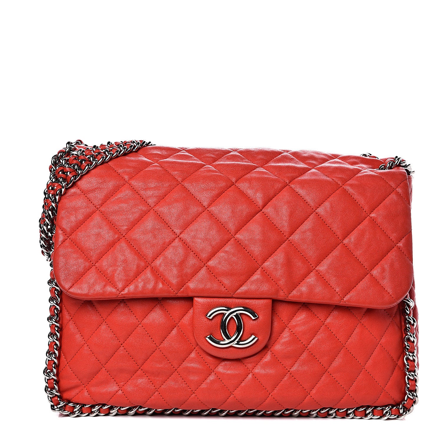 Chanel Washed Lambskin Quilted Maxi Chain Around Flap Red 1 of 16
