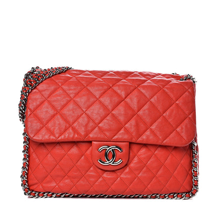 Chanel Washed Lambskin Quilted Maxi Chain Around Flap Red 1 of 16