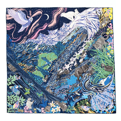 Hermes Silk Into The Canadian Wild Scarf 90 Wild Bleu Vert Parme 1 of 5