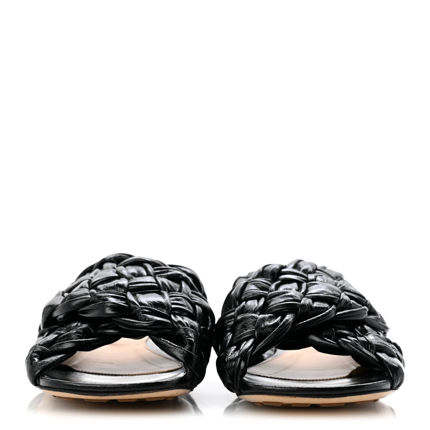 Shiny Nappa Intrecciato The Board Flat Sandals 36 Black