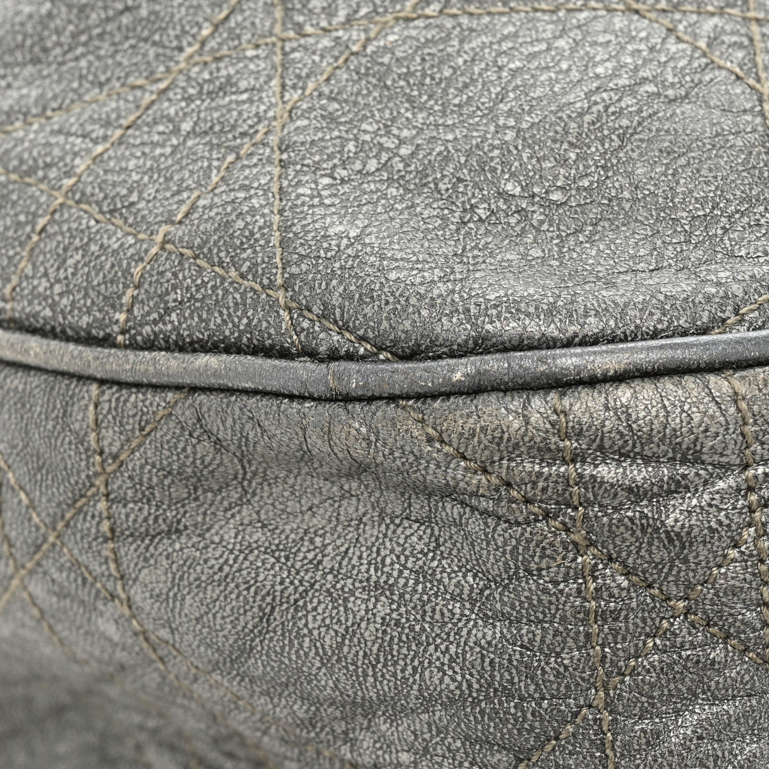 Christian Dior Metallic Lambskin Cannage Drawstring Bag Grey 17 of 21