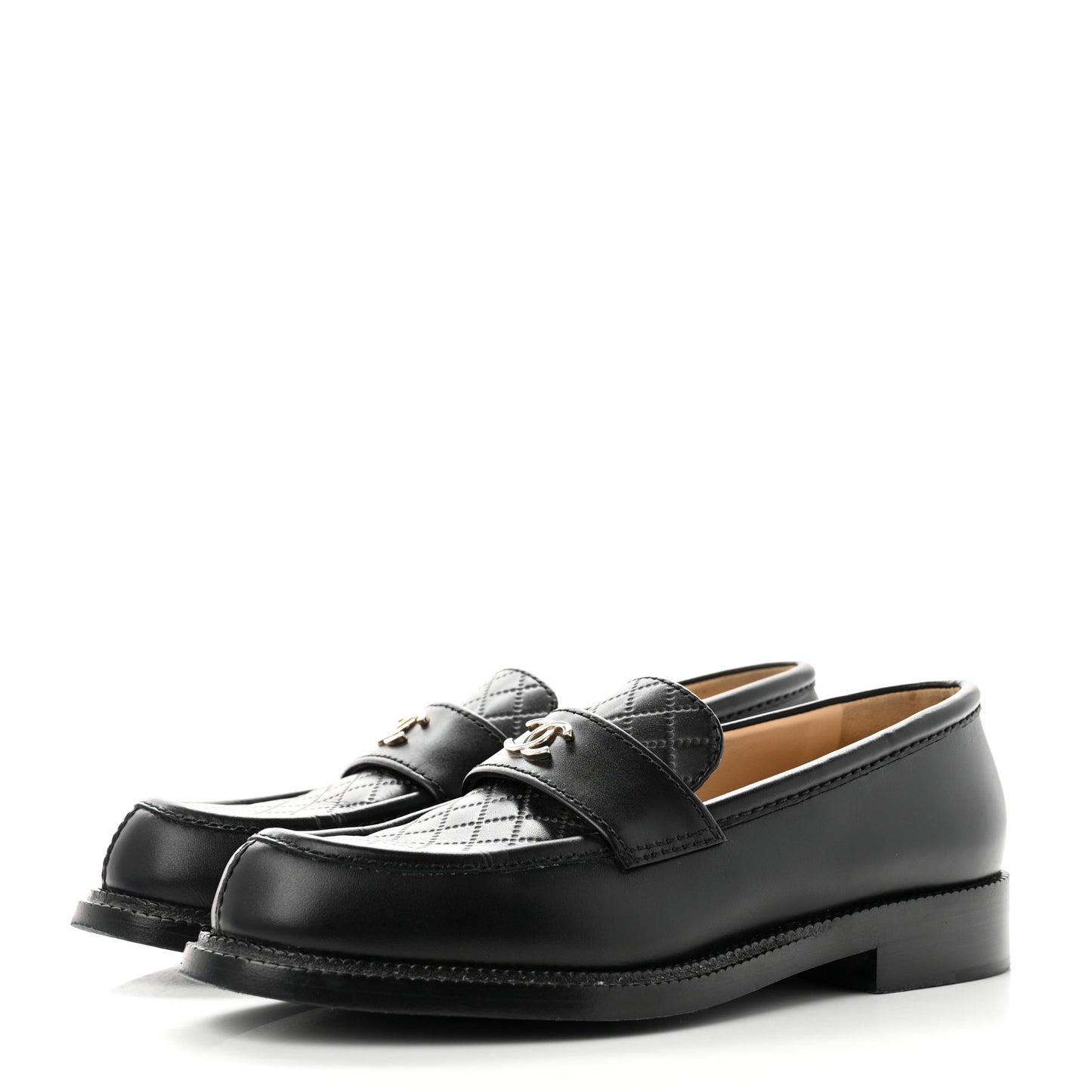 Shiny Lambskin Quilted CC Loafers 38.5 Black