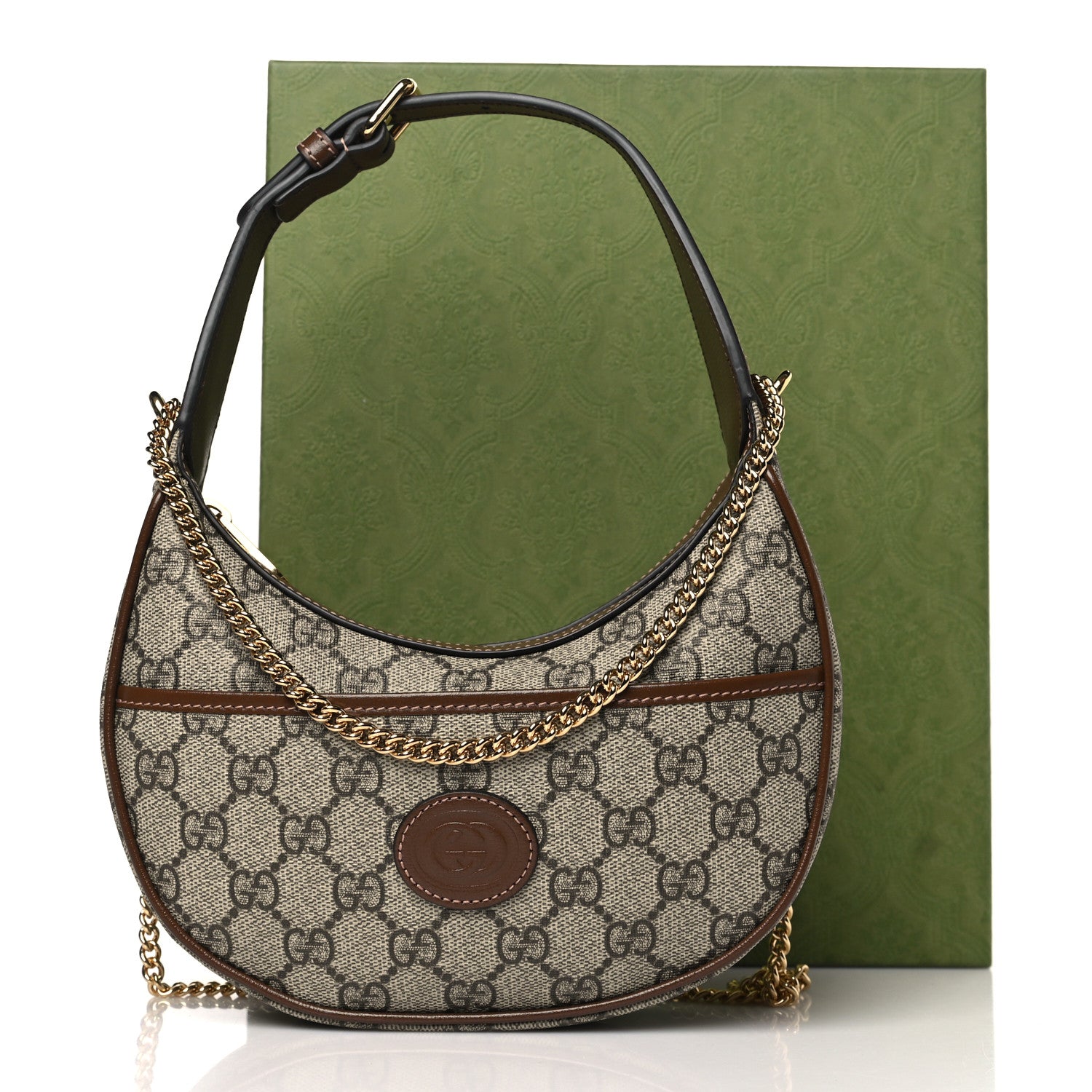 Gucci GG Supreme Monogram Azalea Calfskin Mini Retro Interlocking G Half Moon Bag Beige Ebony Brown Sugar 11 of 11