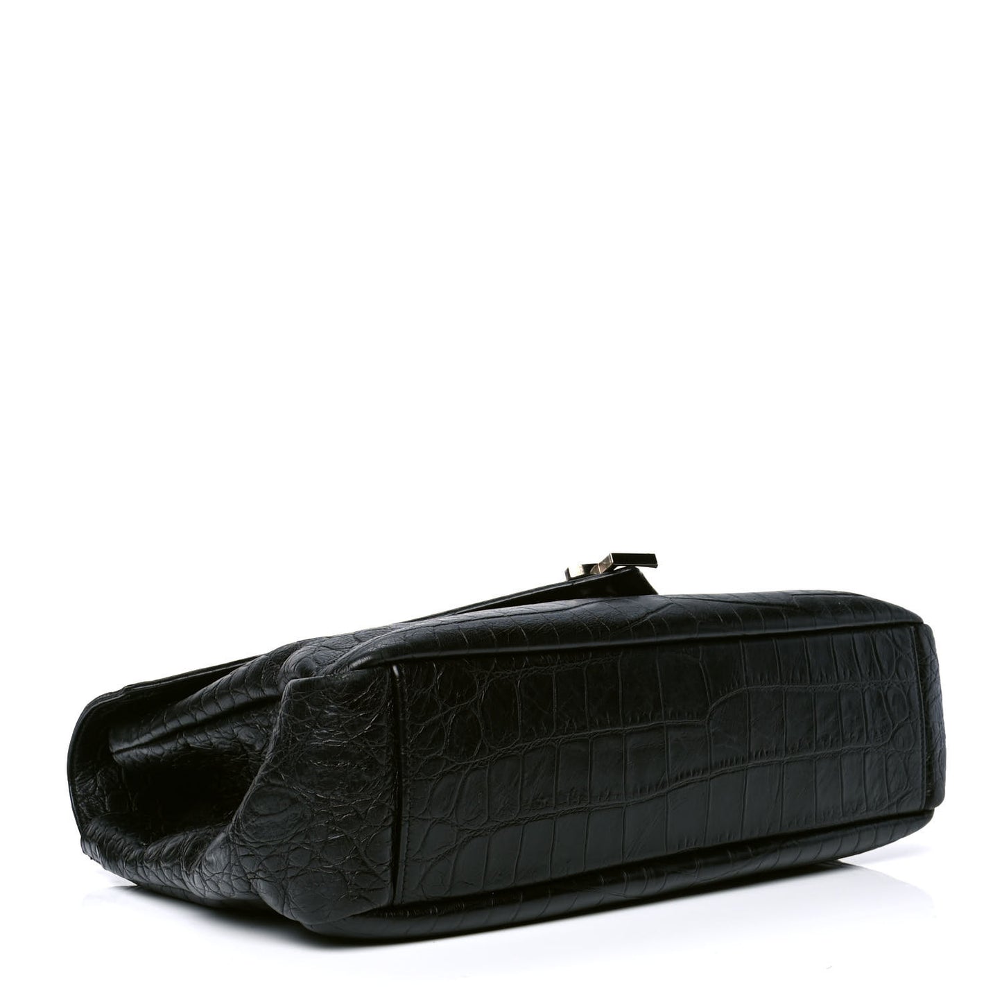Calfskin Crocodile Embossed Monogram Large College Satchel Black