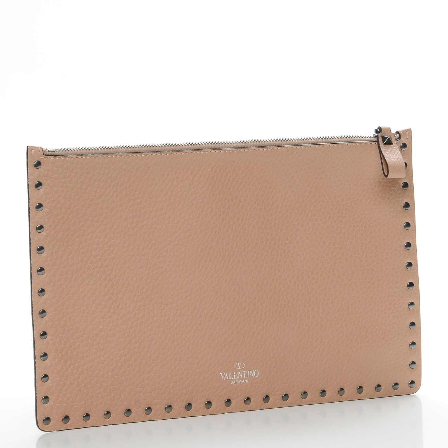 Valentino Garavani Pebbled Calfskin Large Rockstud Zip Pouch Soft Noisette 3 of 7