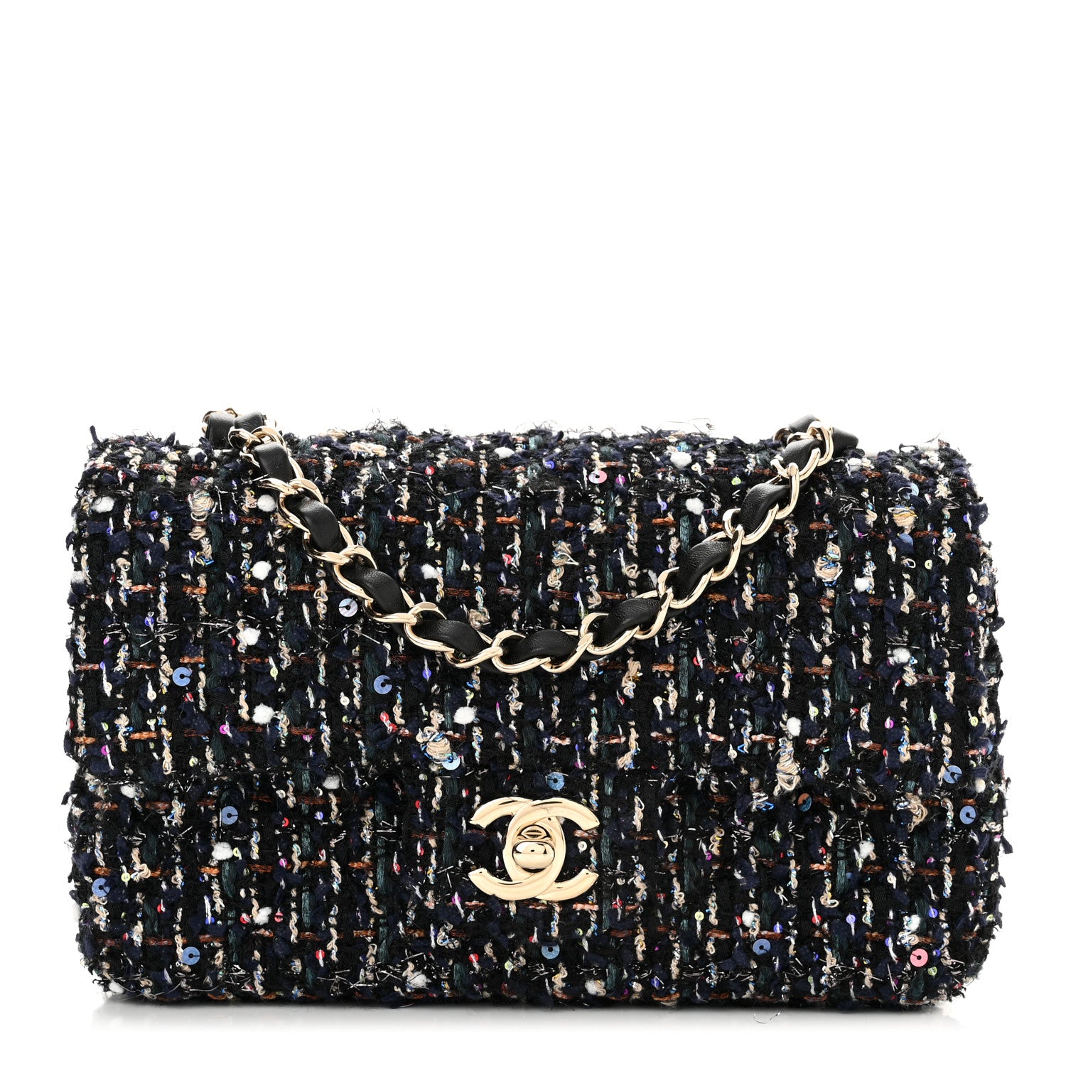 Chanel Glittered Tweed Quilted Mini Rectangular Flap Navy Blue Mulitcolor 1 of 11