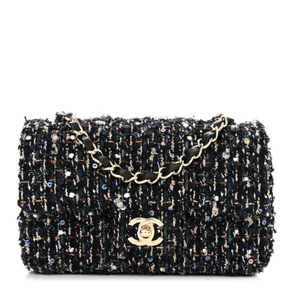 Chanel Glittered Tweed Quilted Mini Rectangular Flap Navy Blue Mulitcolor 1 of 11