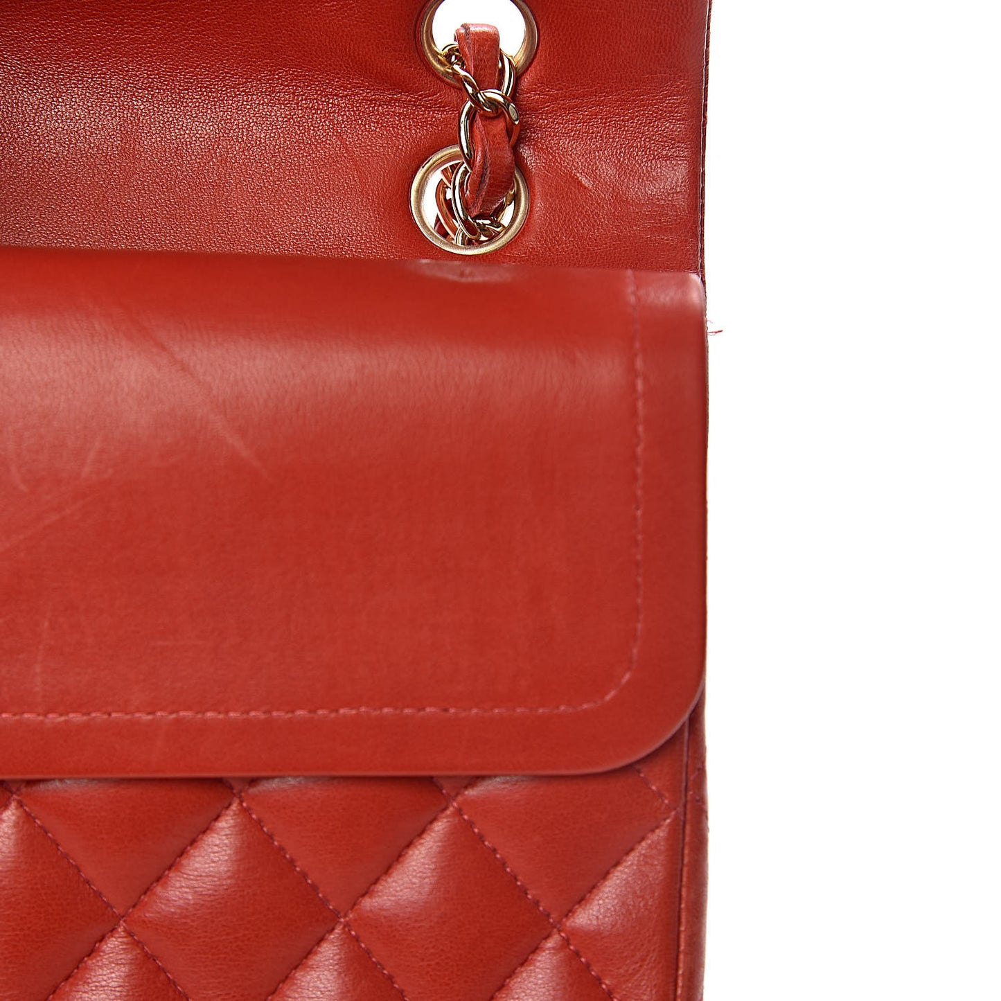 Lambskin Quilted Medium Double Flap Red