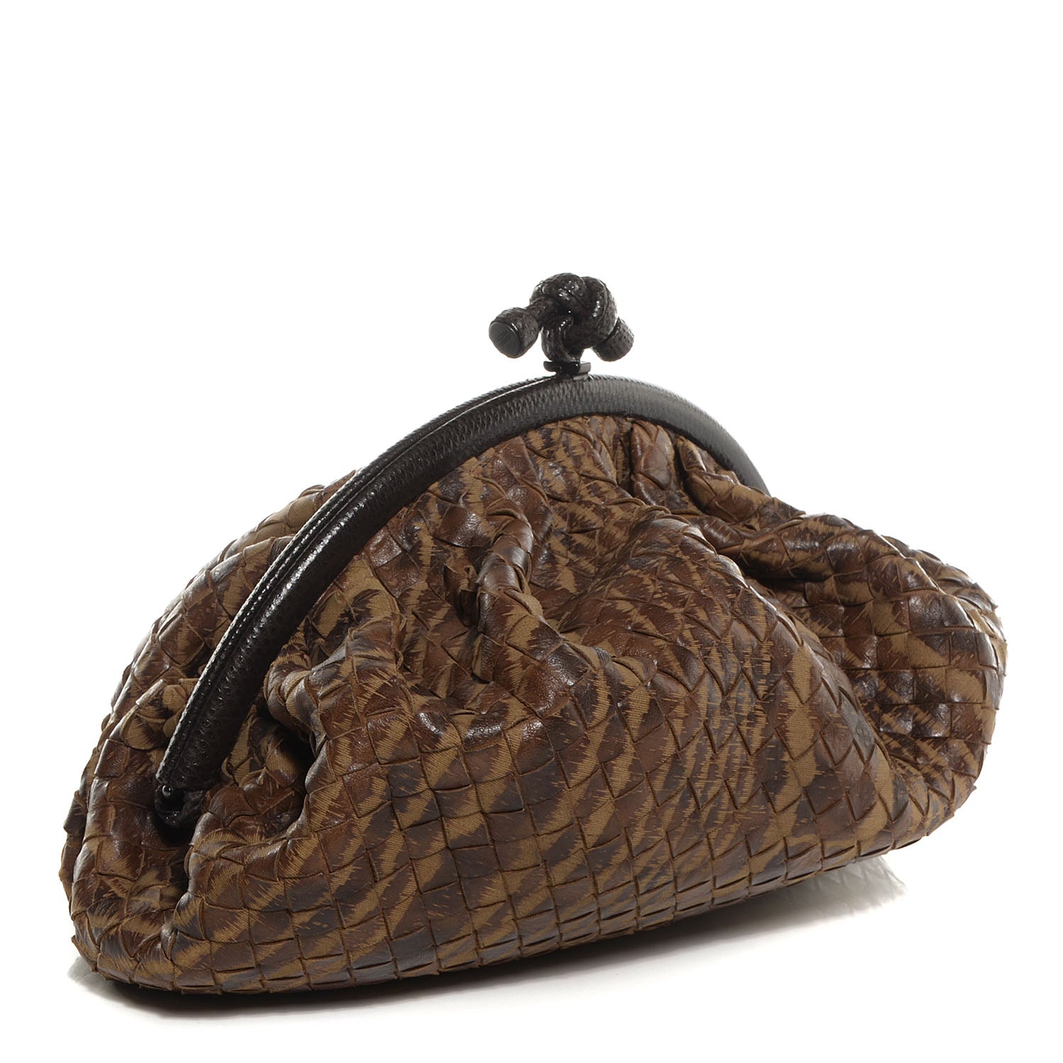 Bottega Veneta Karung Printed Nappa Intrecciato Moire Knot Clutch Multi Oak 3 of 9