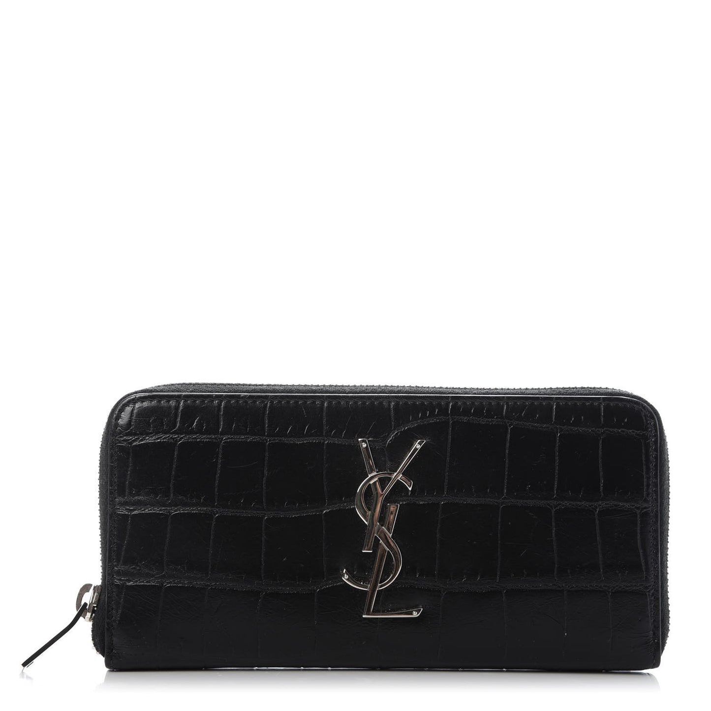 Calfskin Crocodile Embossed Monogram Zip Around Wallet Black