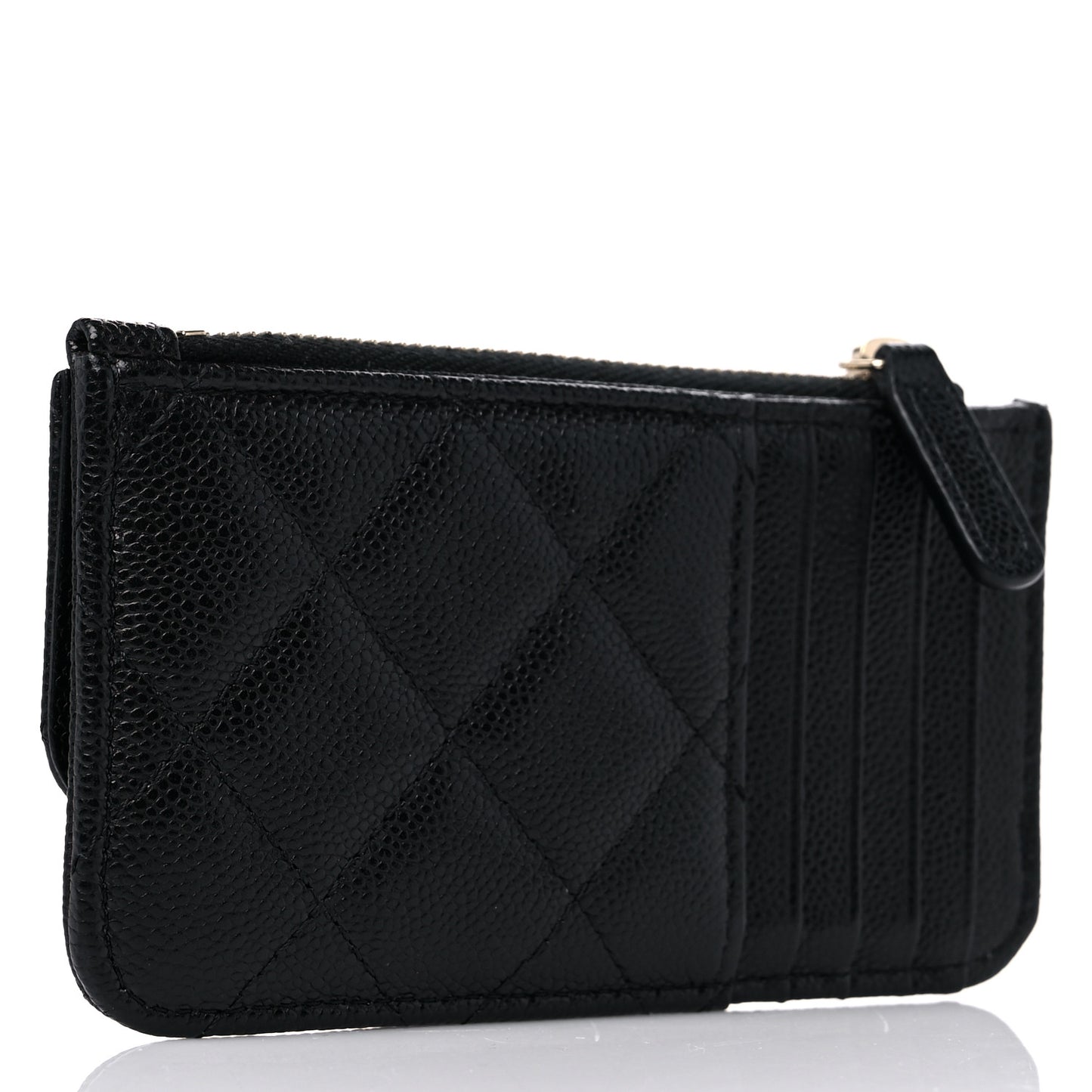 Caviar Quilted Flap Zip Card Holder Black