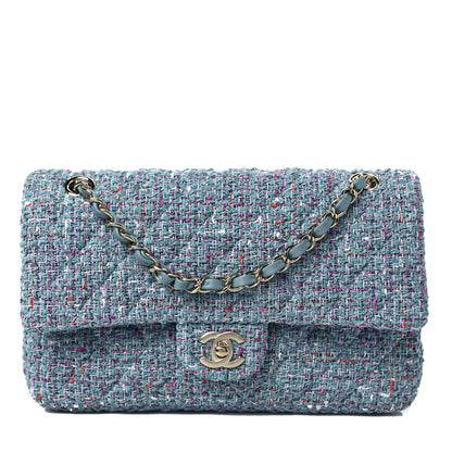 Chanel Tweed Quilted Medium Double Flap Turquoise Purple White Red 1 of 7