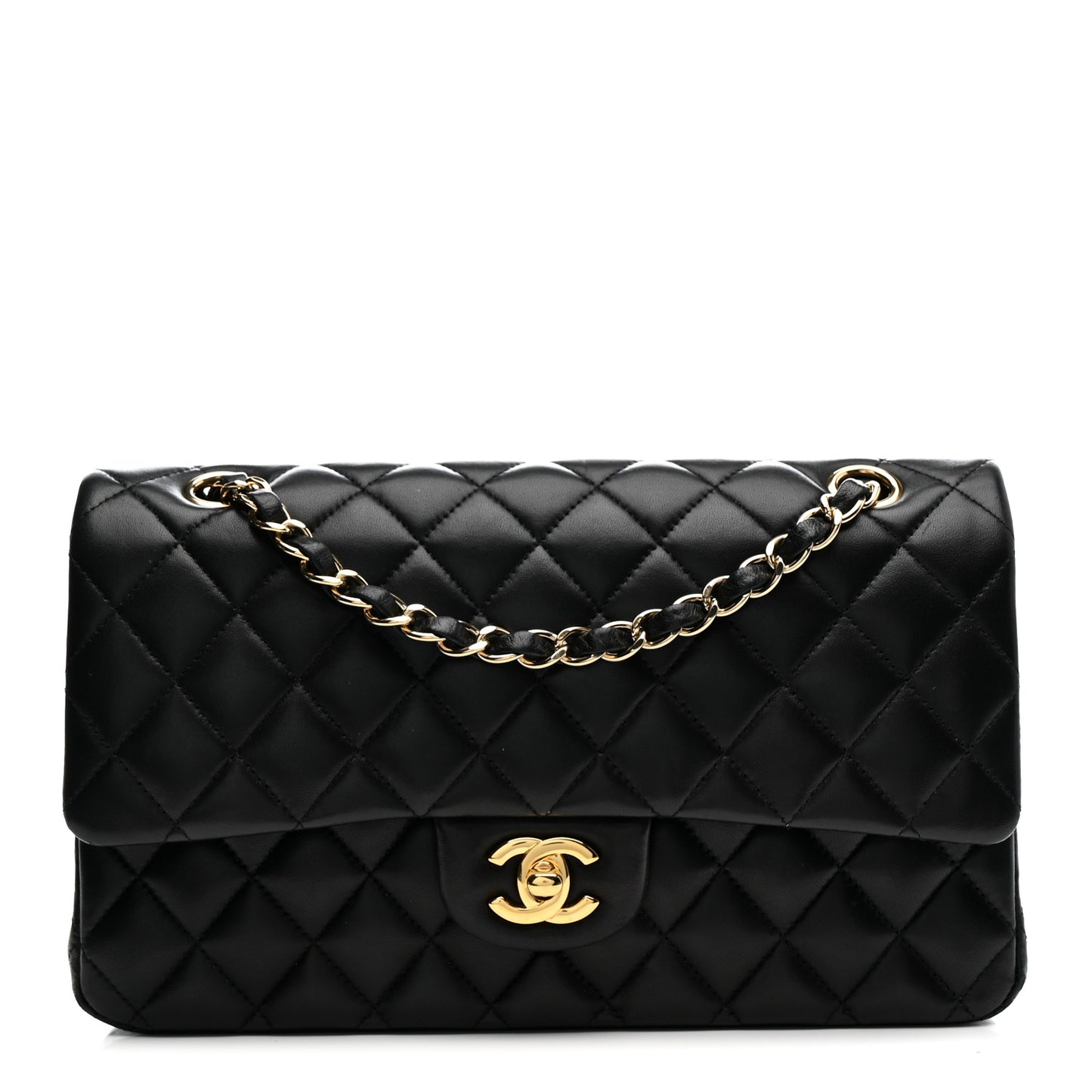 Lambskin Quilted Medium Double Flap Black