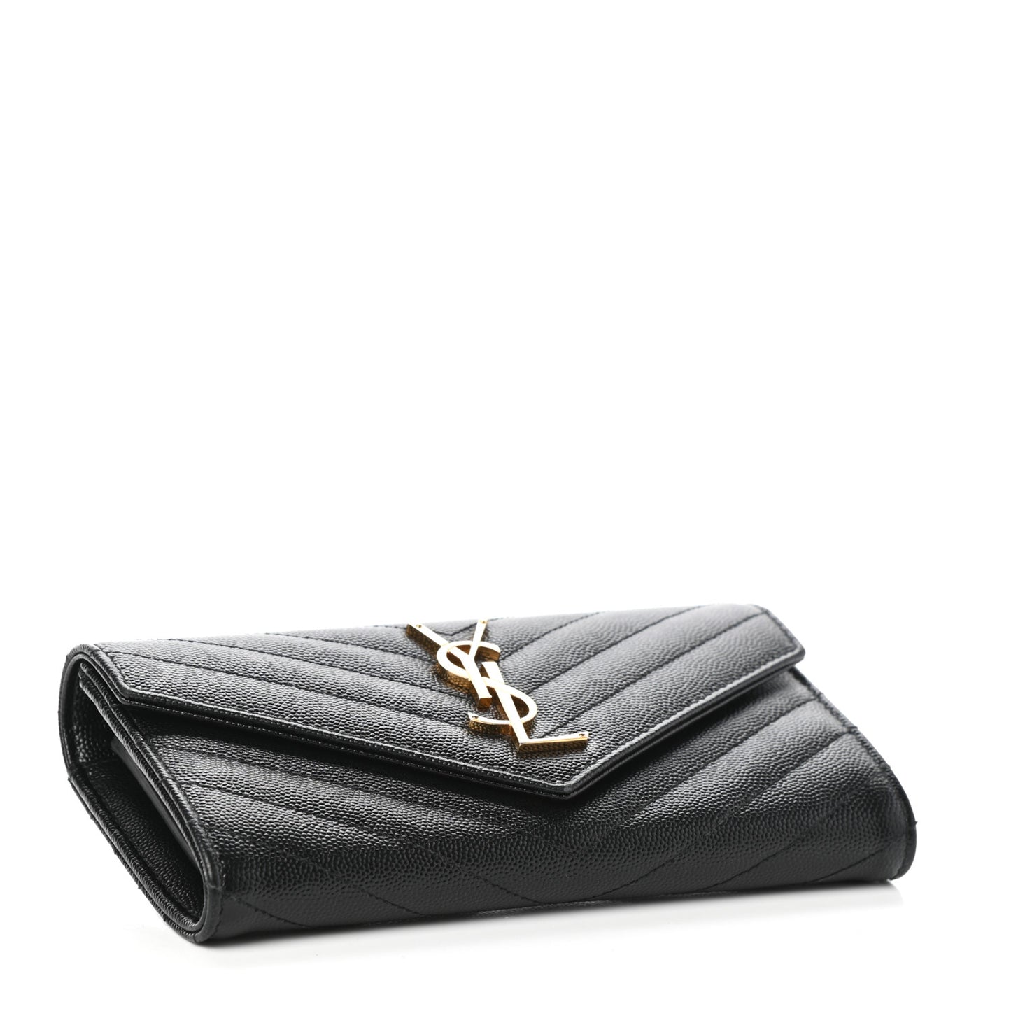 Grain De Poudre Matelasse Chevron Monogram Flap Wallet Black